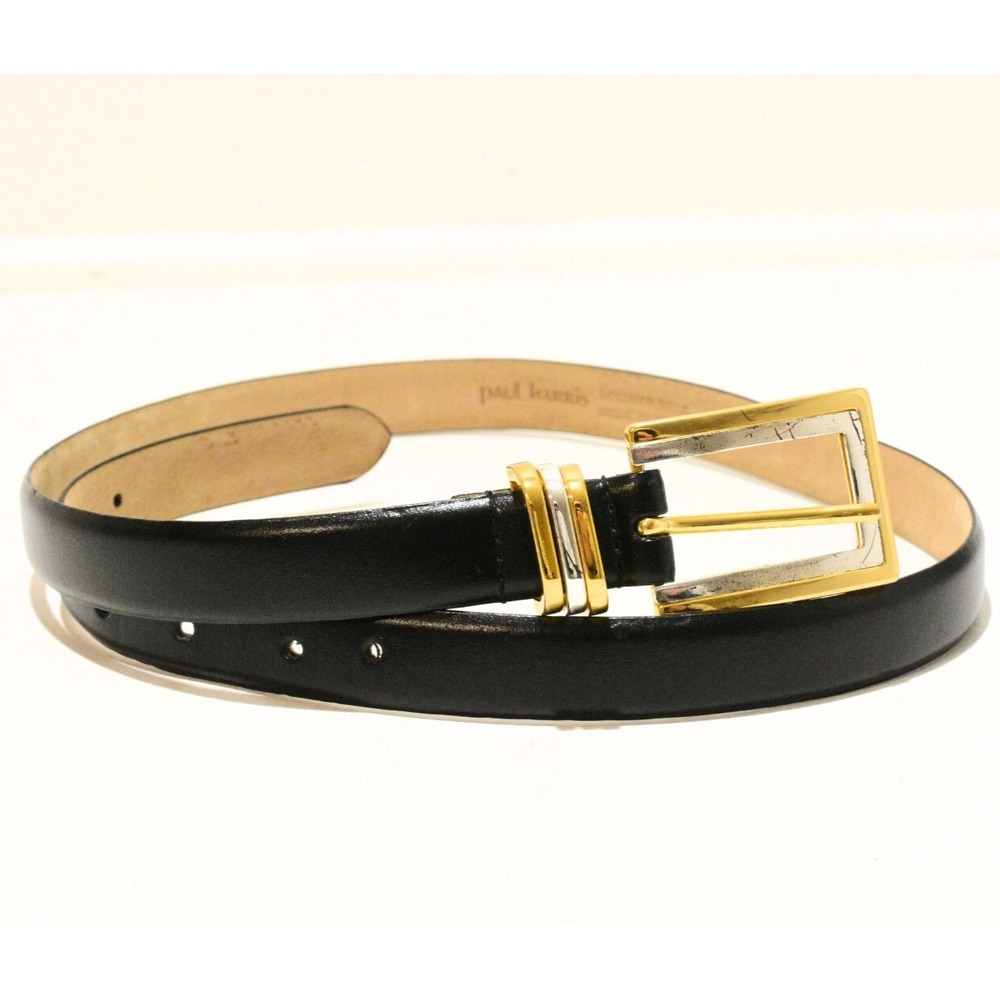 VTG Mixed Metal Buckle Dress Belt Mens XL Black Leather Paul Harris